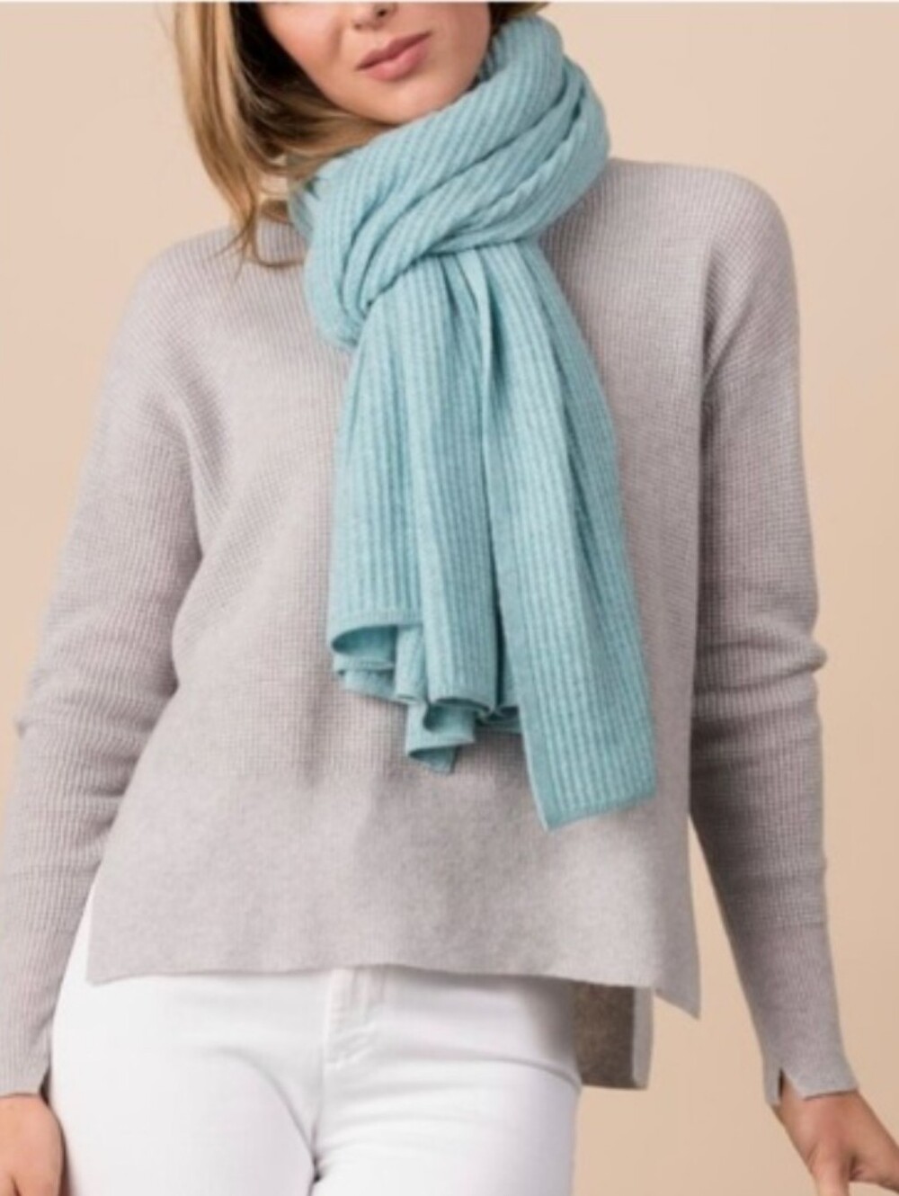 Margaret O’Leary Cashmere Ultra Soft Large Scarf Wrap Light Turquois 28" X 69"